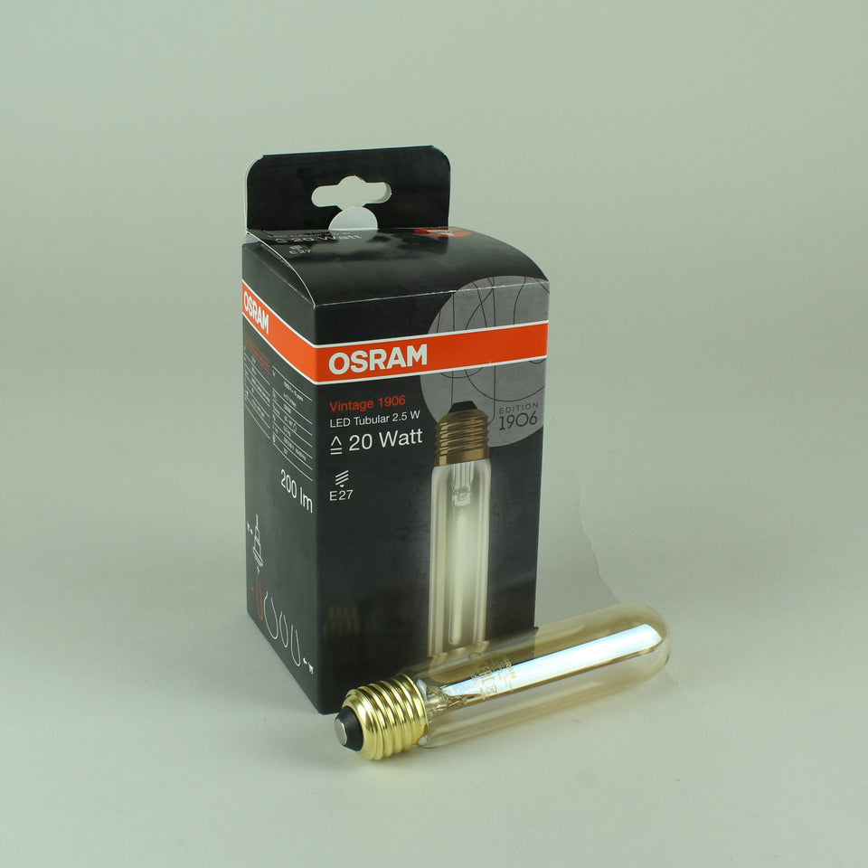 OSRAM Vintage 1906 LED Filament Tubular Bulb - 2.5W E27 Comfort Warm