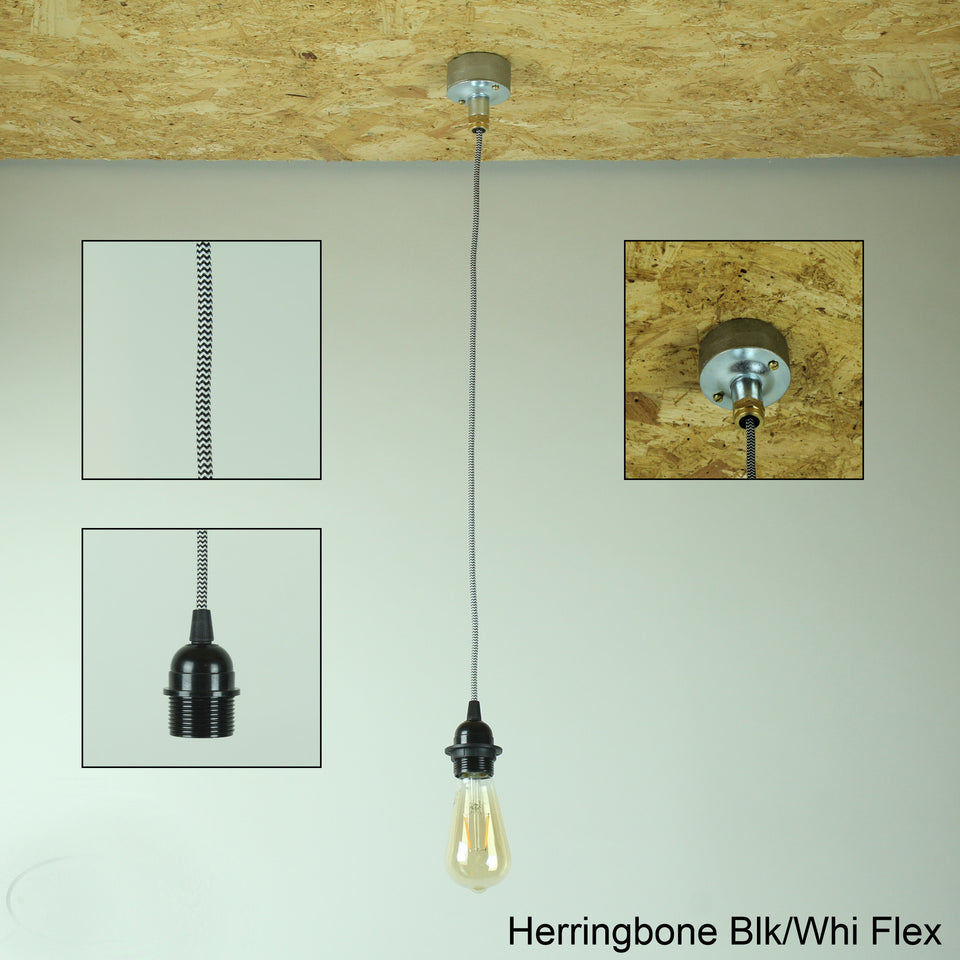 Conduit Pendant Light Fitting B&W Herringbone Flex