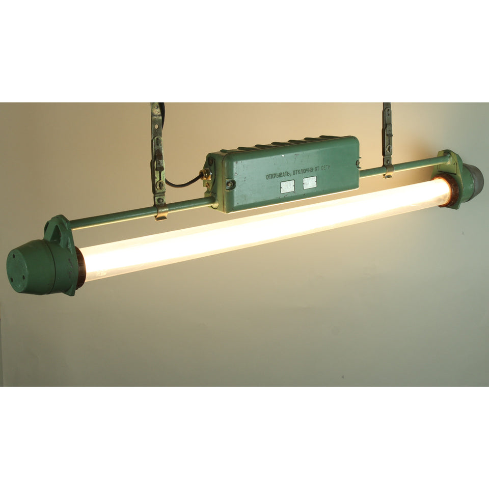 Salvage Industrial florescent light fitting Green