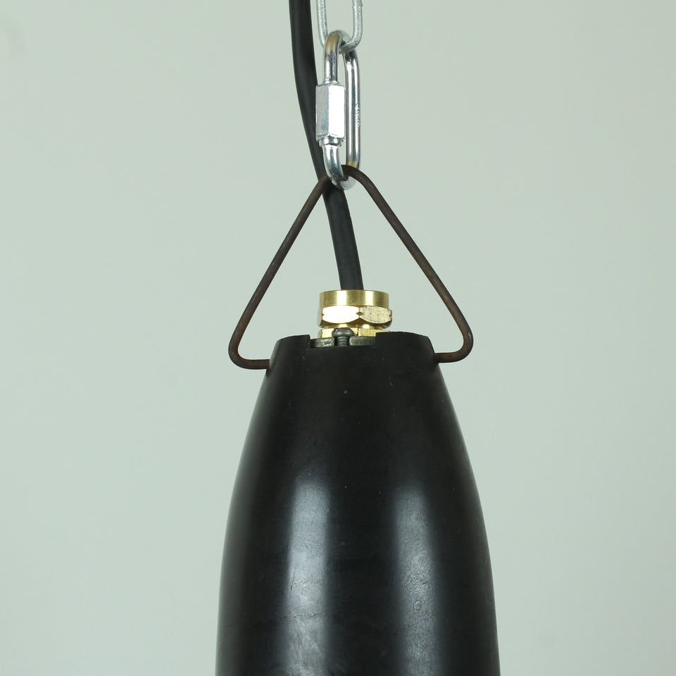 Green Enamel Factory Reclaimed Light Fitting with lens - Gland detail