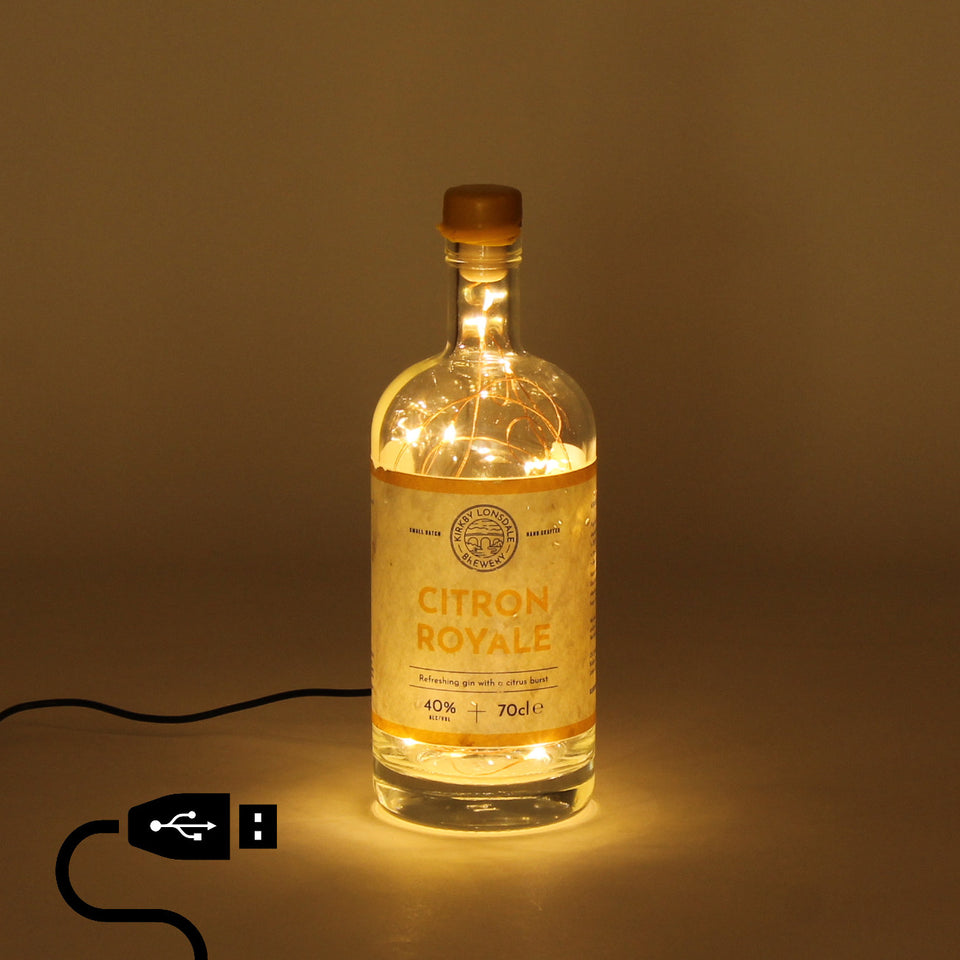 Illuminated Kirkby Lonsdale Citron Royale Gin Bottle