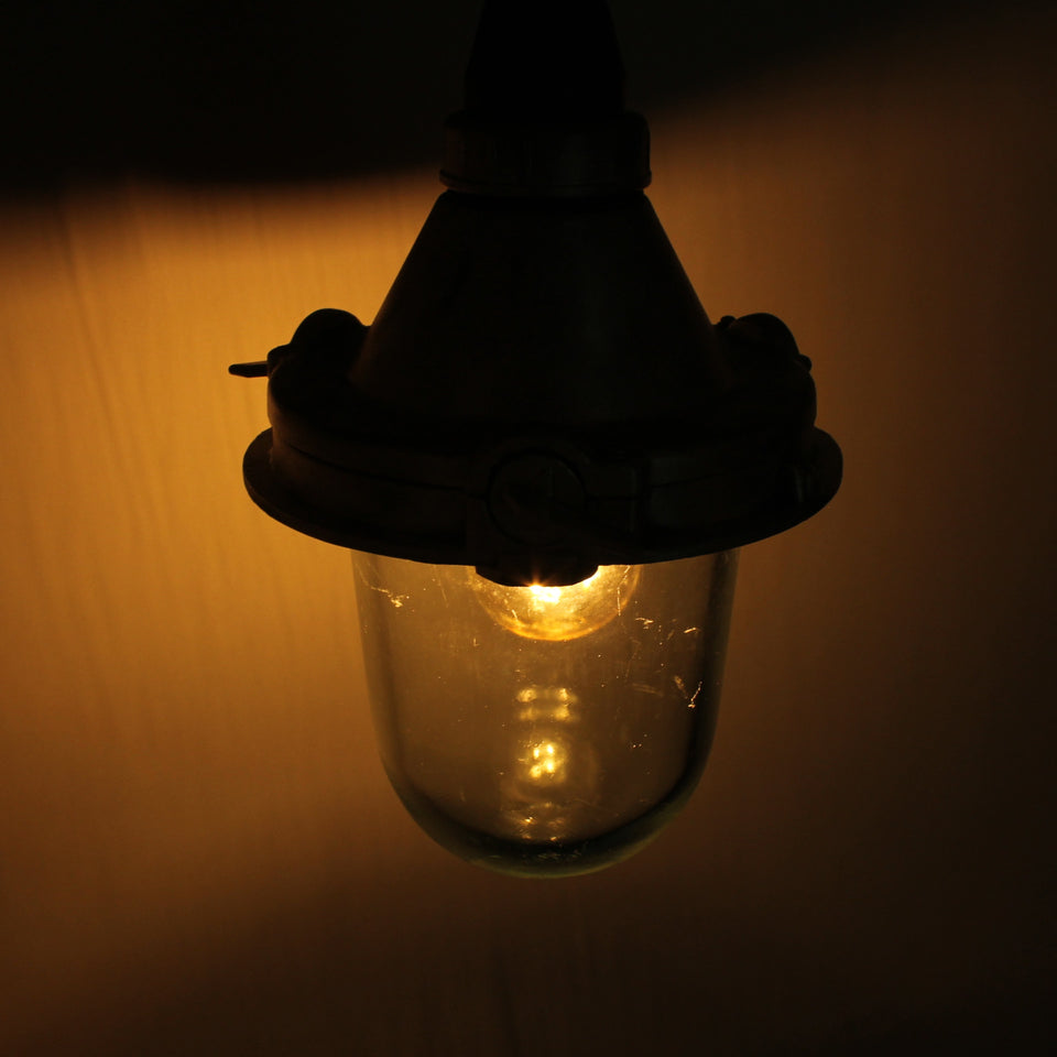 Salvage Industrial Light fitting - Glass dome and aluminum high lit