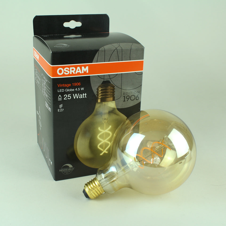 OSRAM Vintage 1906 LED Filament Spiral Globe Bulb - 4.5W E27 Comfort Warm