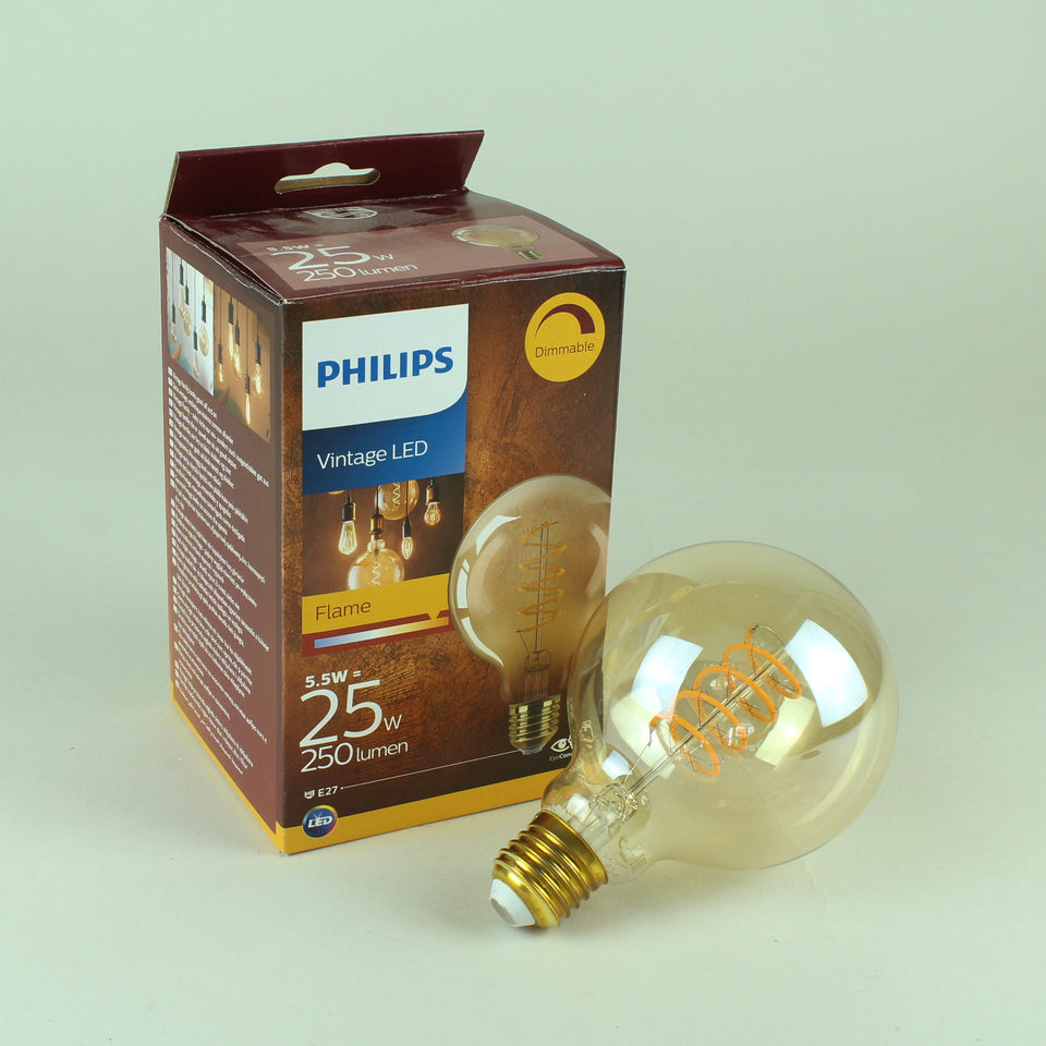 Philips Vintage LED Flame Filament Bulb Globe - 5.5W E27 Warm White