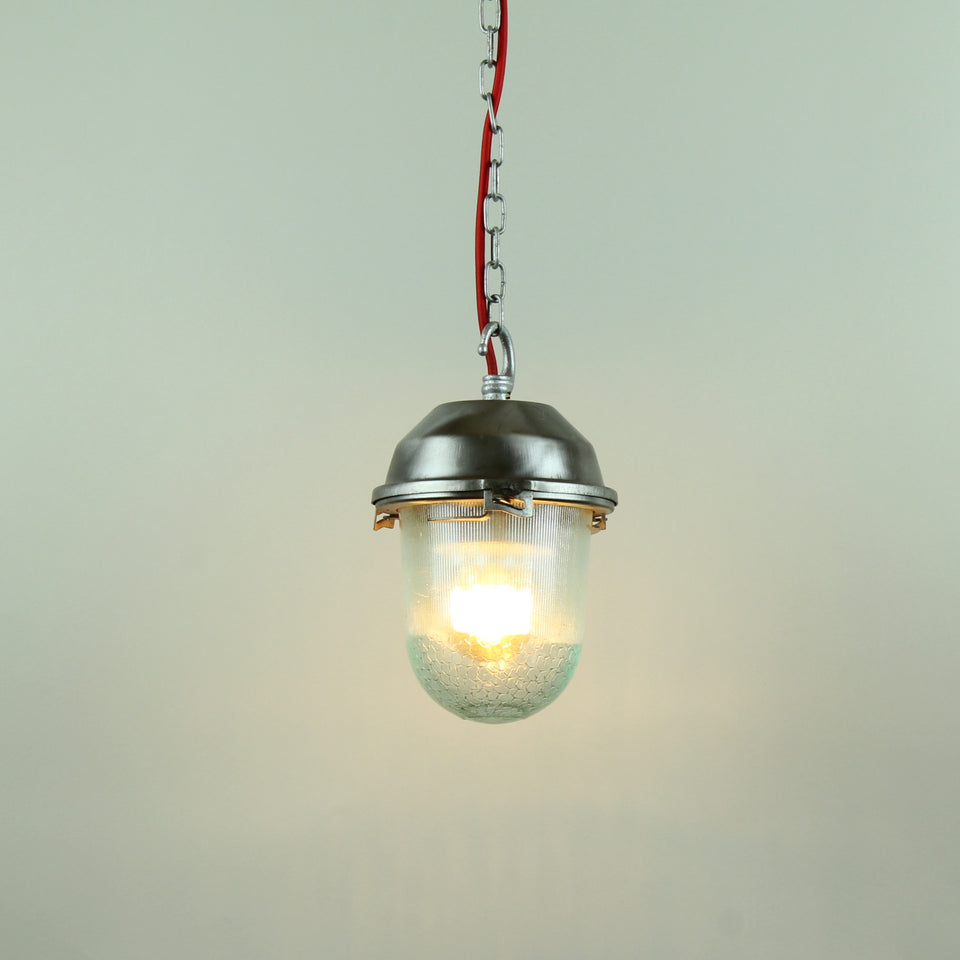 Small Reclaimed Industrial Glass Dome Light Fitting with Hook