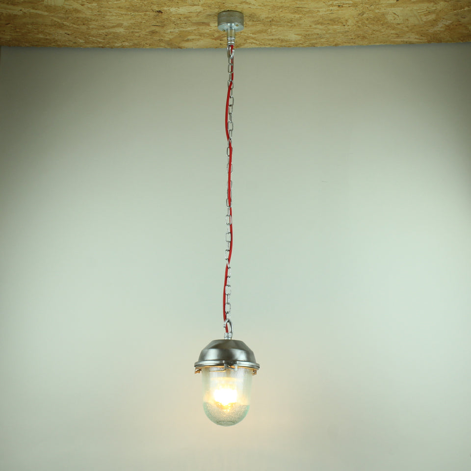 Small Reclaimed Industrial Glass Dome Light Fitting with Hook - wide