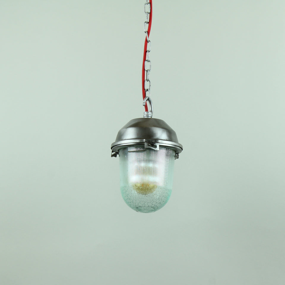 Small Reclaimed Industrial Glass Dome Light Fitting with Hook